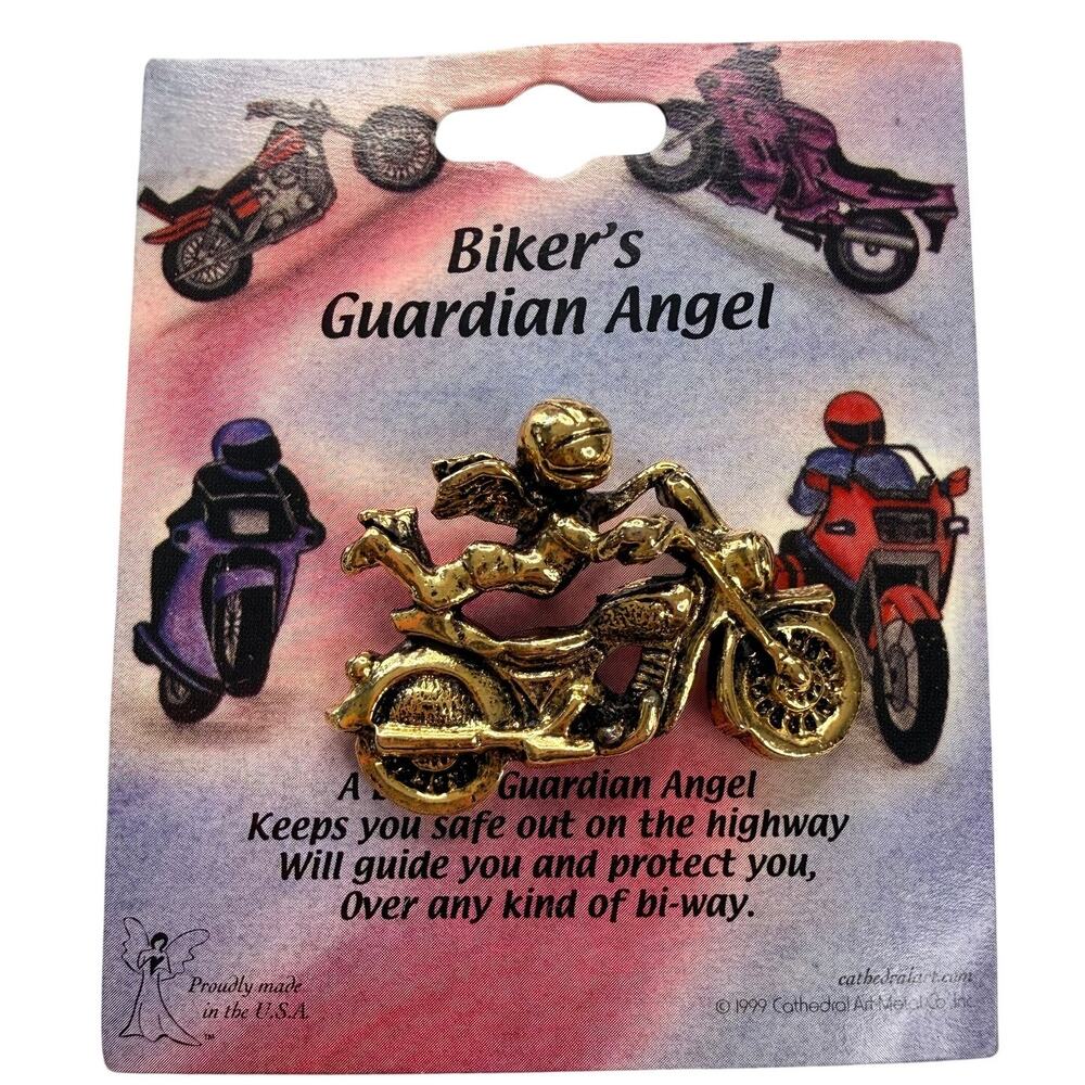 Vintage 1999 Cathedral Art Biker Guardian Angel Motorcycle Lapel Pin USA Rider